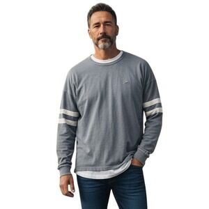 Great Lakes Clothing Co Mens Gray Long Sleeve Crew Neck Shirt With Stripes Sz XL